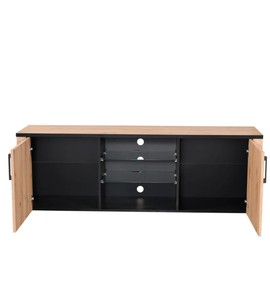 Discount Mobile tv "bilbao" quercia e vetro, 169x40x57,5 cm Pareti Soggiorno E Porta Tv