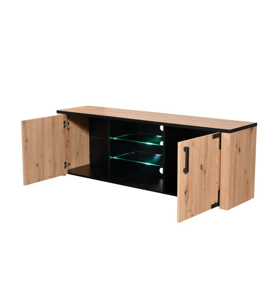 Discount Mobile tv "bilbao" quercia e vetro, 169x40x57,5 cm Pareti Soggiorno E Porta Tv