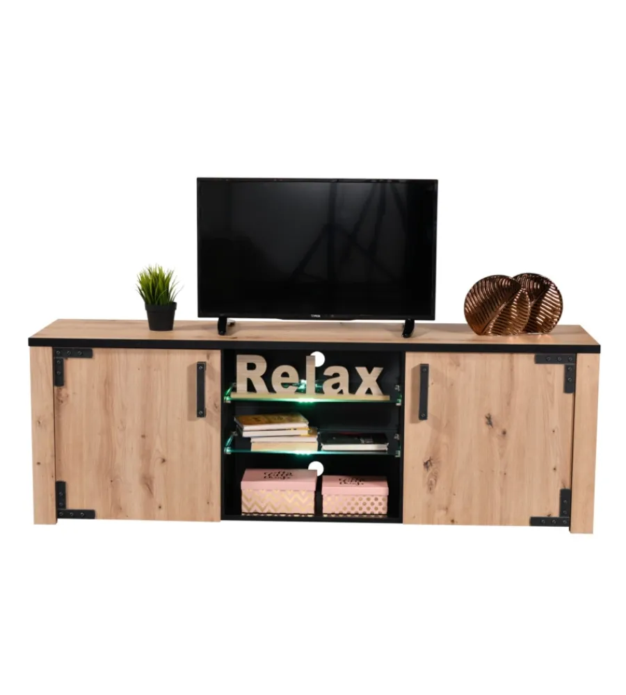 Discount Mobile tv "bilbao" quercia e vetro, 169x40x57,5 cm Pareti Soggiorno E Porta Tv