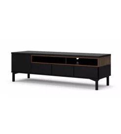 Pareti Soggiorno E Porta Tv- Mobile tv nero e legno con 1 anta e 3 cassetti, 156x48x48 cm