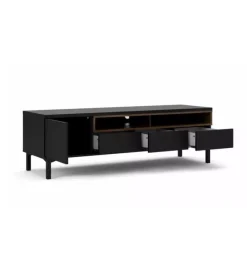 Pareti Soggiorno E Porta Tv- Mobile tv nero e legno con 1 anta e 3 cassetti, 156x48x48 cm