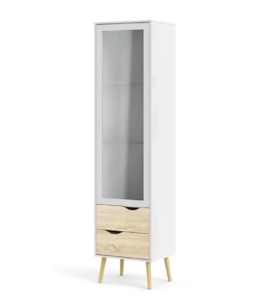Hot Mobile vetrina "oslo" con 1 anta in vetro e 2 cassetti colore bianco e rovere Vetrine E Vetrinette