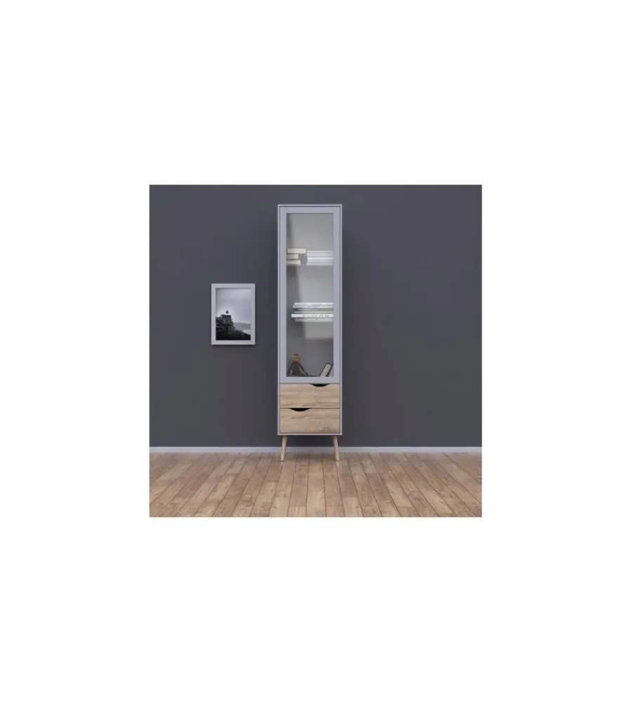 Hot Mobile vetrina "oslo" con 1 anta in vetro e 2 cassetti colore bianco e rovere Vetrine E Vetrinette