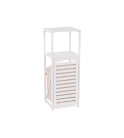 Mobiletti Multiuso- Mobiletto multiuso bianco con cestone e ripiano, 36x33x98 cm