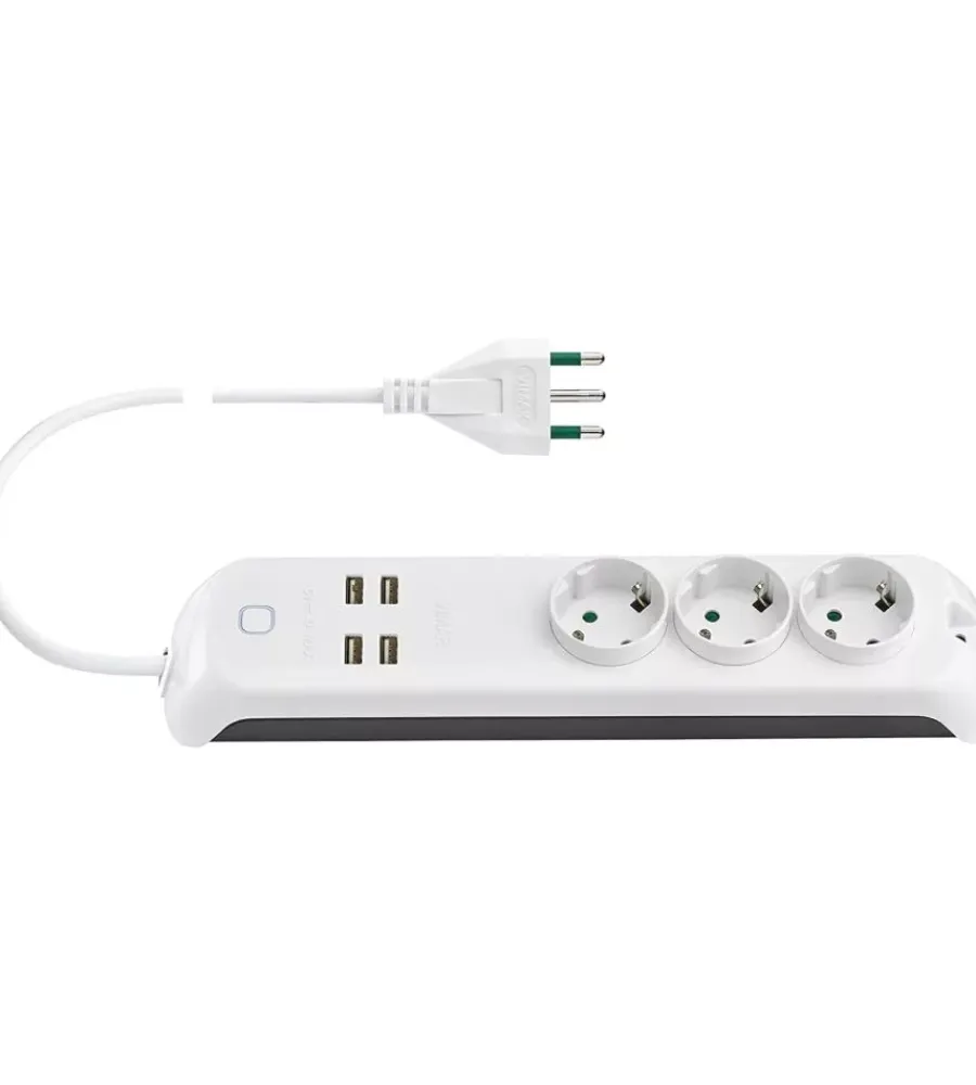 Multiprese Ed Adattatori-Vimar Multipresa smart wifi, compatibile con alexa e google home, 3 uscite schuko, 4 usb a, spina 16a, controllo vocale o remoto con app view -
