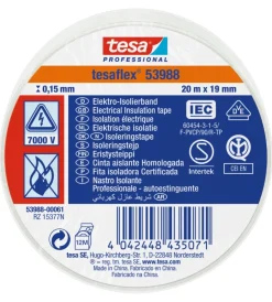 Tesa Nastri Vari|Nastro isolante elettrico in pvc bianco, 19 mm x 20 mt -
