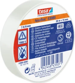 Tesa Nastri Vari|Nastro isolante elettrico in pvc bianco, 19 mm x 20 mt -