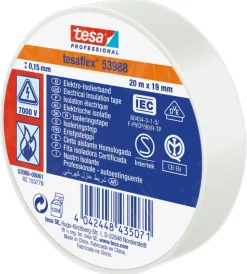 Tesa Nastri Vari|Nastro isolante elettrico in pvc bianco, 19 mm x 20 mt -