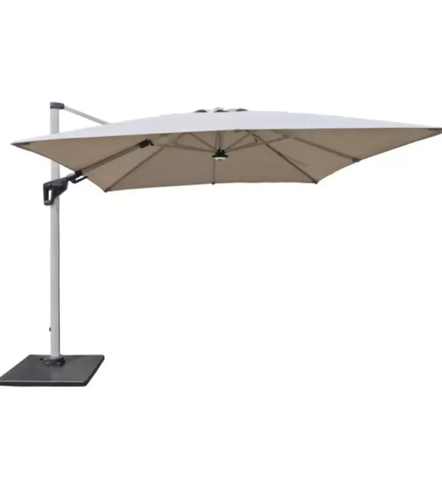 Coperture Per Esterno E Accessori- Ombrellone a braccio da esterno riviera "heliantus" con led e speaker grigio chiaro 300x400 cm