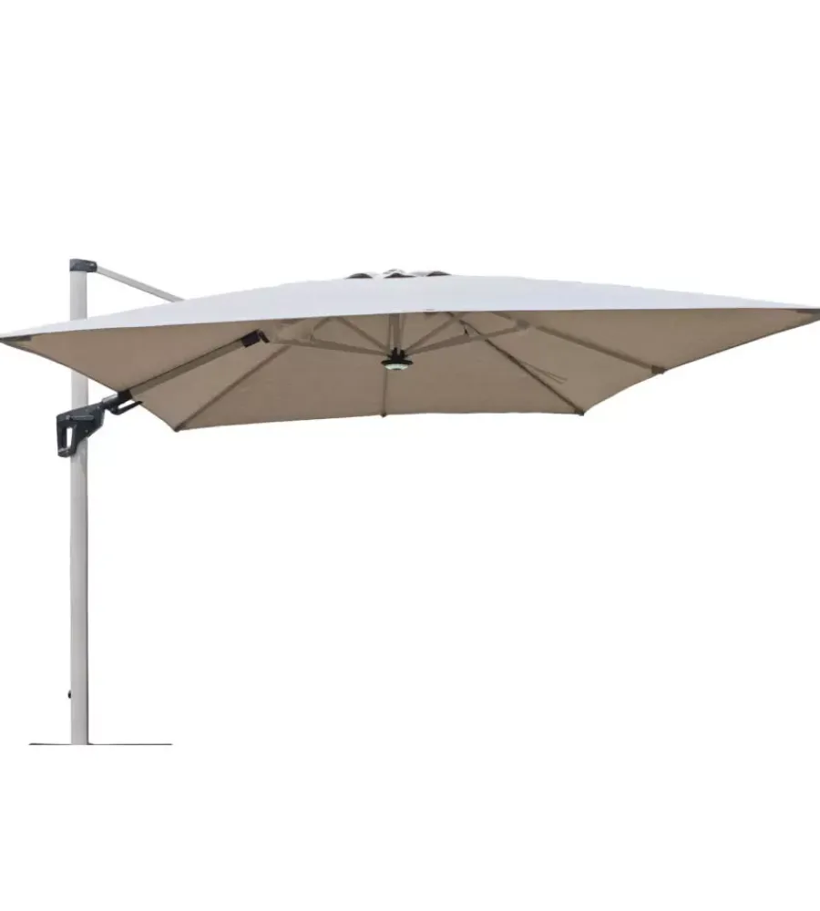 Coperture Per Esterno E Accessori- Ombrellone a braccio da esterno riviera "heliantus" con led e speaker grigio chiaro 300x400 cm