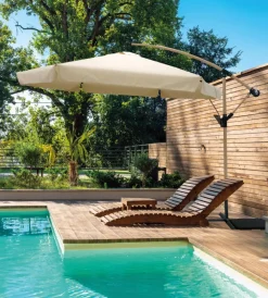 Coperture Per Esterno E Accessori-EuroGarden Ombrellone a braccio quadrato da giardino effetto legno ecrù 3x3 m