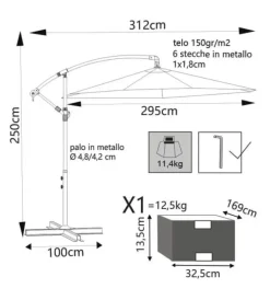 Coperture Per Esterno E Accessori- Ombrellone da giardino a braccio laterale elica garden