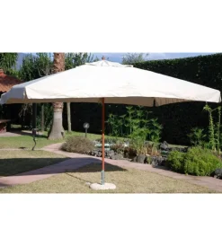 Coperture Per Esterno E Accessori|Ombrellone da giardino "oasis" con struttura in legno e telo ecru - 3x3x2 metri