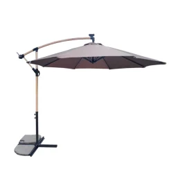 EuroGarden Coperture Per Esterno E Accessori|Ombrellone da giardino rotondo con braccio laterale con illuminazione led effetto legno taupe 3x3 m