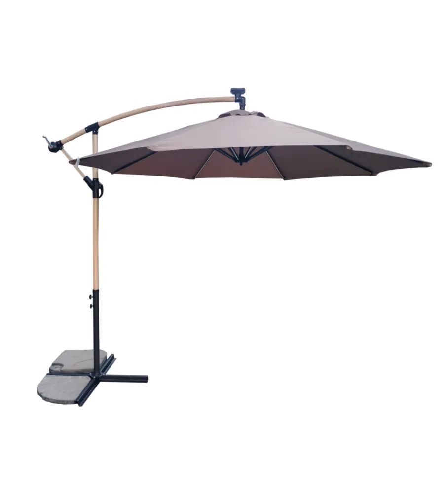 EuroGarden Coperture Per Esterno E Accessori|Ombrellone da giardino rotondo con braccio laterale con illuminazione led effetto legno taupe 3x3 m