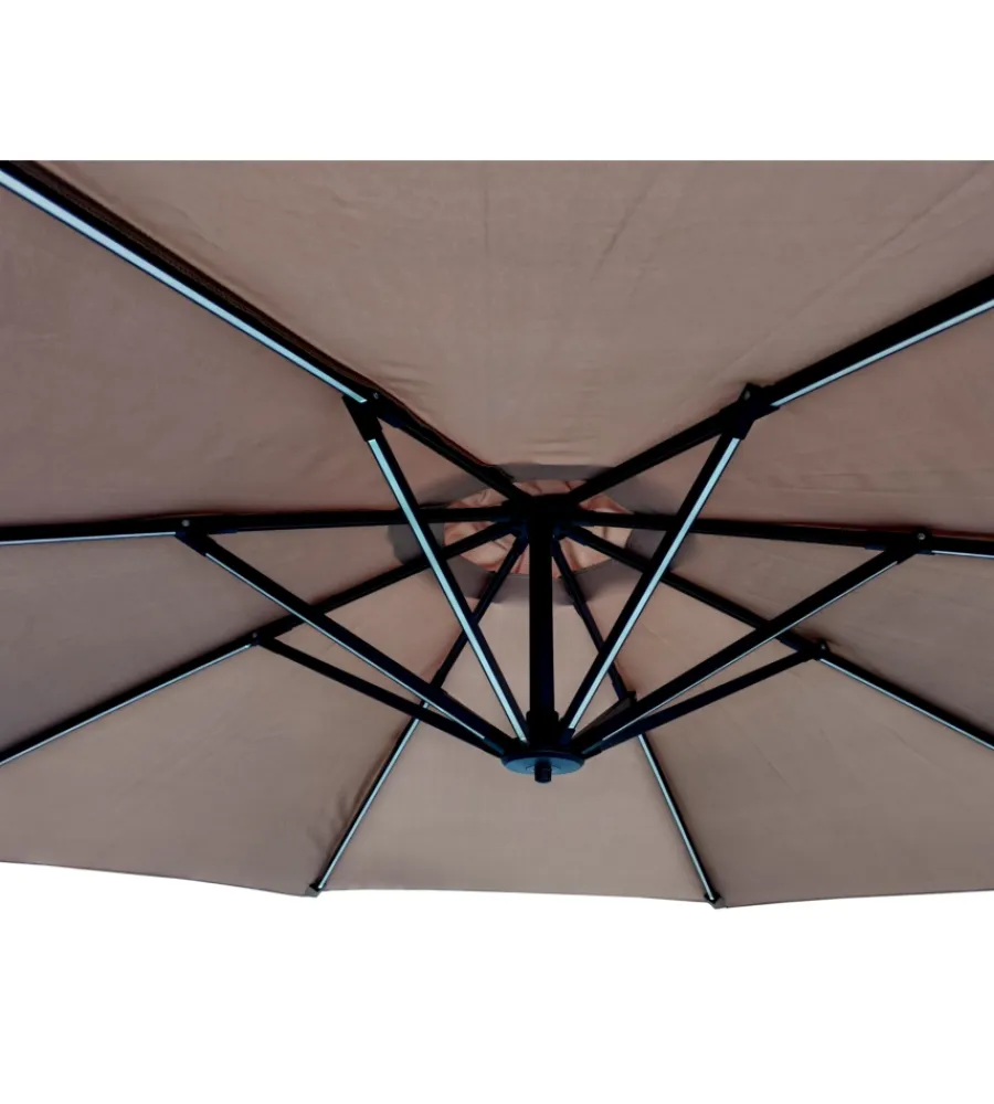 EuroGarden Coperture Per Esterno E Accessori|Ombrellone da giardino rotondo con braccio laterale con illuminazione led effetto legno taupe 3x3 m