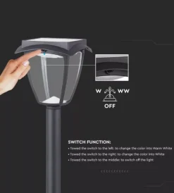 Illuminazione Per Esterno|Palo led solare da esterno vtac nero 3000+6000k