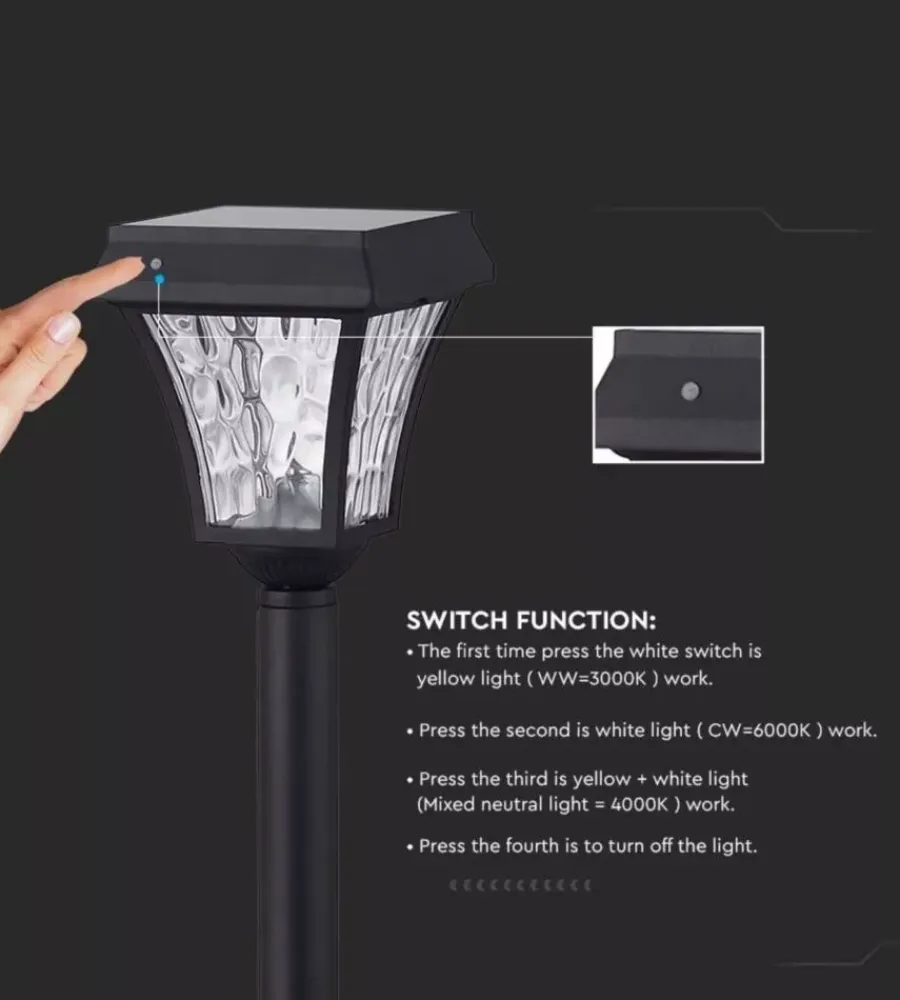 Illuminazione Per Esterno|Palo led solare da esterno vtac nero 3000+4000+6000k