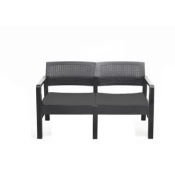 Mobili Da Giardino E Accessori- Panca da esterno "sawu" in polipropilene con cuscino antracite 121x58x74 cm