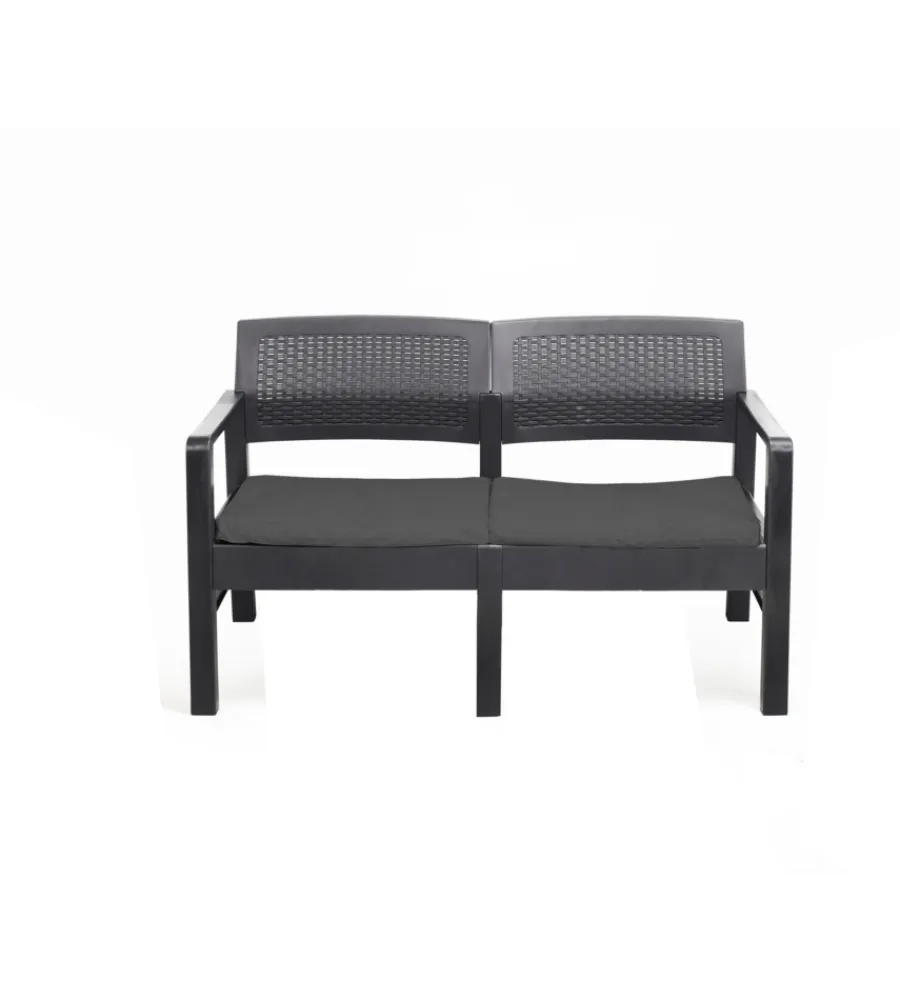 Mobili Da Giardino E Accessori- Panca da esterno "sawu" in polipropilene con cuscino antracite 121x58x74 cm