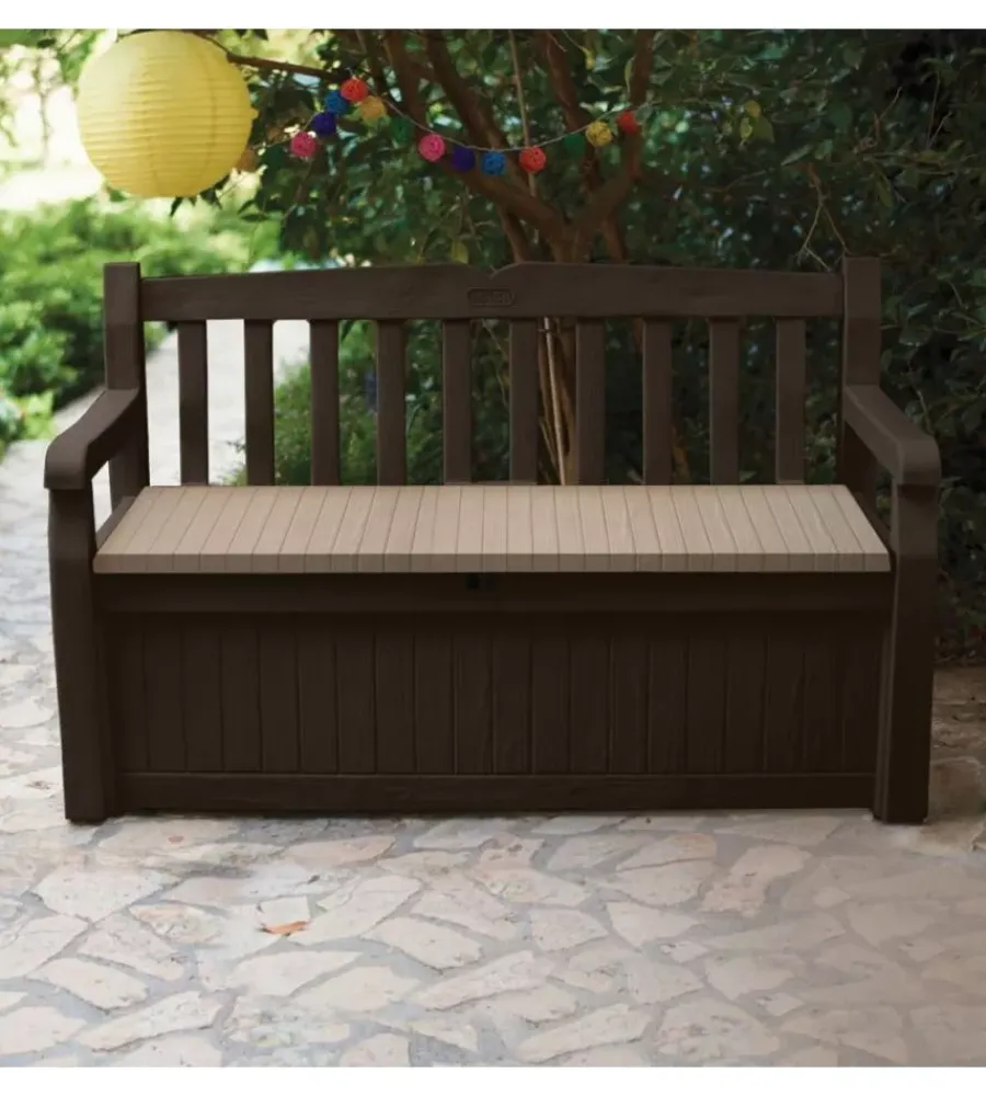 Keter Mobili Da Giardino E Accessori|Panchina cassapanca "eden storage bench" in resina marrone, 140x60x84 cm