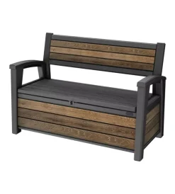 Keter Contenitori Da Esterno|Panchina con contenitore "deco bench" in resina marrone effetto legno 227 lt 133x61x89 cm
