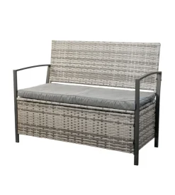 EuroGarden Mobili Da Giardino E Accessori|Panchina da esterno "maia" in metallo e pe rattan con contenitore e cuscino grigio, 118x58x87 cm