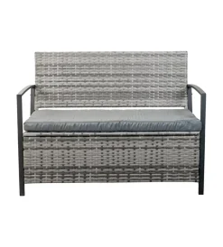 EuroGarden Mobili Da Giardino E Accessori|Panchina da esterno "maia" in metallo e pe rattan con contenitore e cuscino grigio, 118x58x87 cm