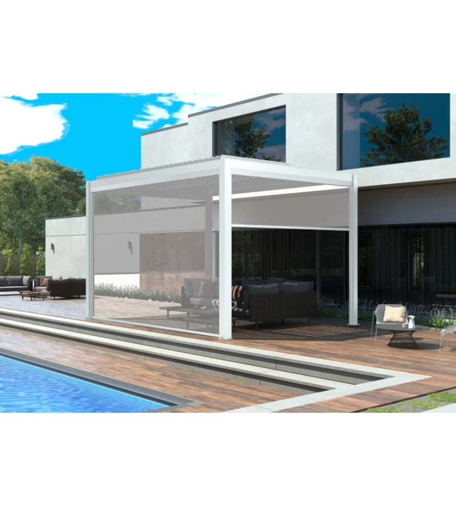 Best Pannello laterale avvolgibile per pergole riviera "zip screen" in textilene bianco e grigio lato 4 m Coperture Per Esterno E Accessori