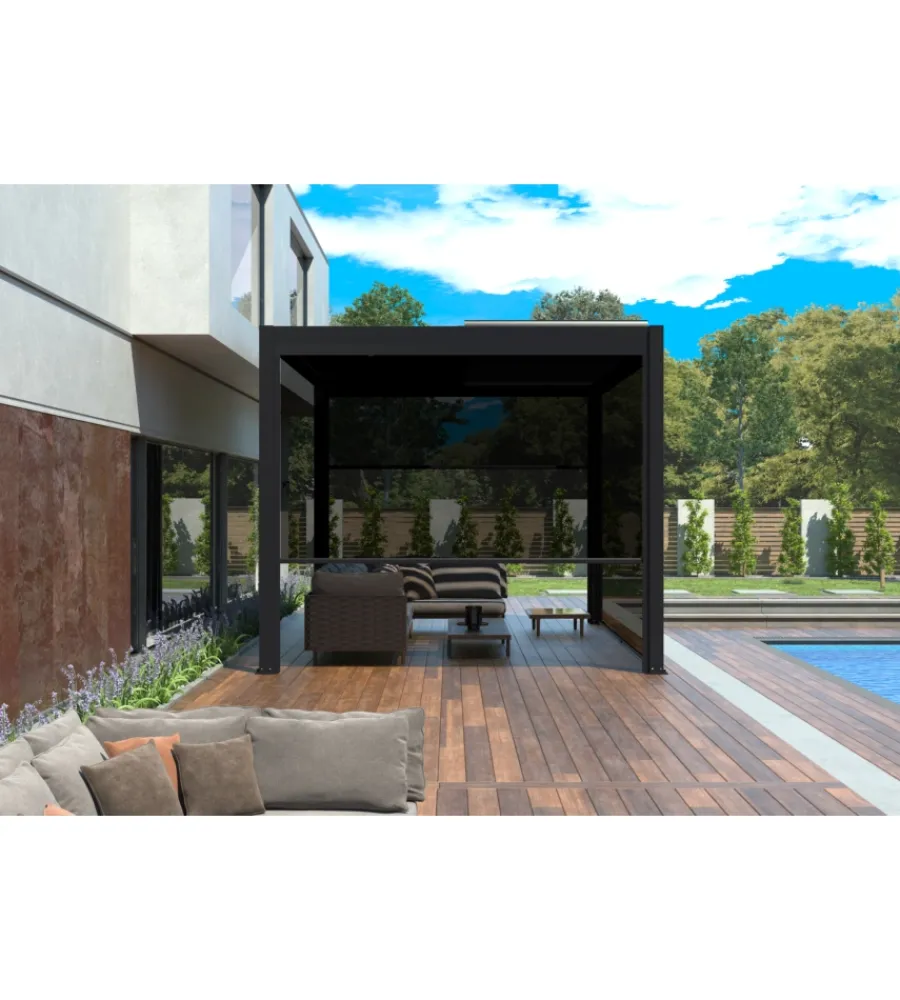 Coperture Per Esterno E Accessori|Pannello laterale avvolgibile per pergole riviera "zip screen" in textilene antracite lato 4 m