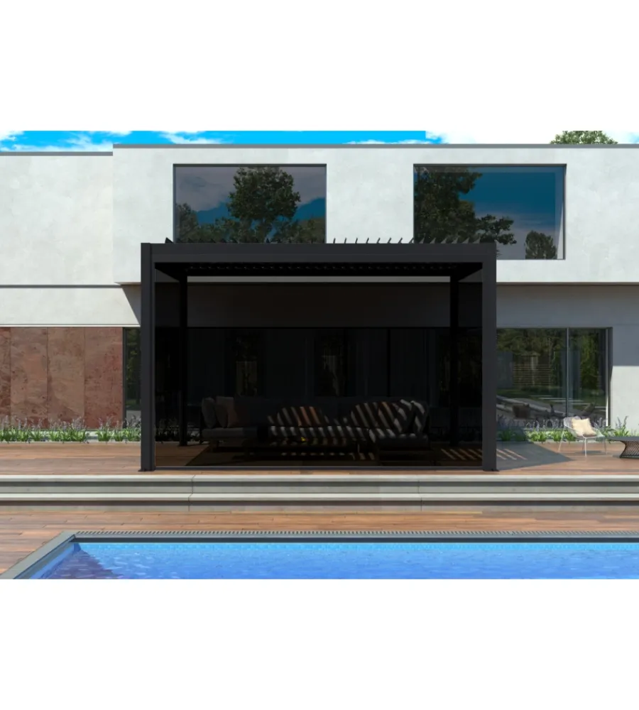 Coperture Per Esterno E Accessori- Pannello laterale avvolgibile per pergole riviera "zip screen" in textilene antracite lato 3 m