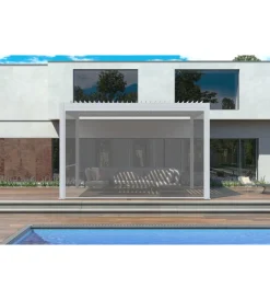 Coperture Per Esterno E Accessori|Pannello laterale avvolgibile per pergole riviera "zip screen" in textilene bianco e grigio lato 3 m