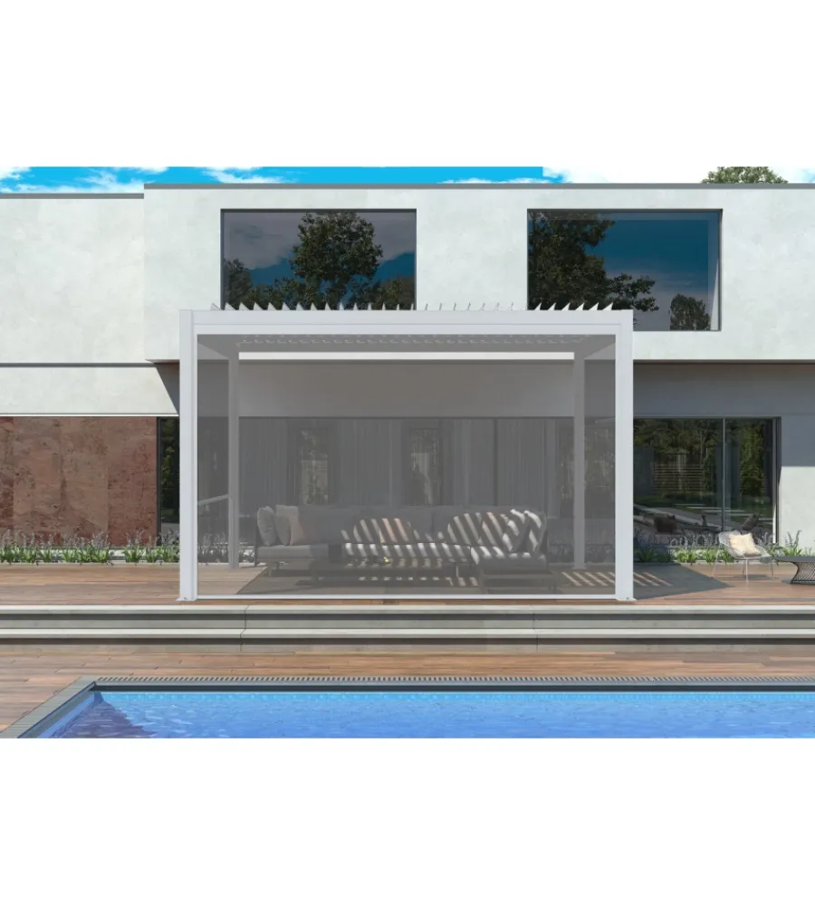 Coperture Per Esterno E Accessori|Pannello laterale avvolgibile per pergole riviera "zip screen" in textilene bianco e grigio lato 3 m