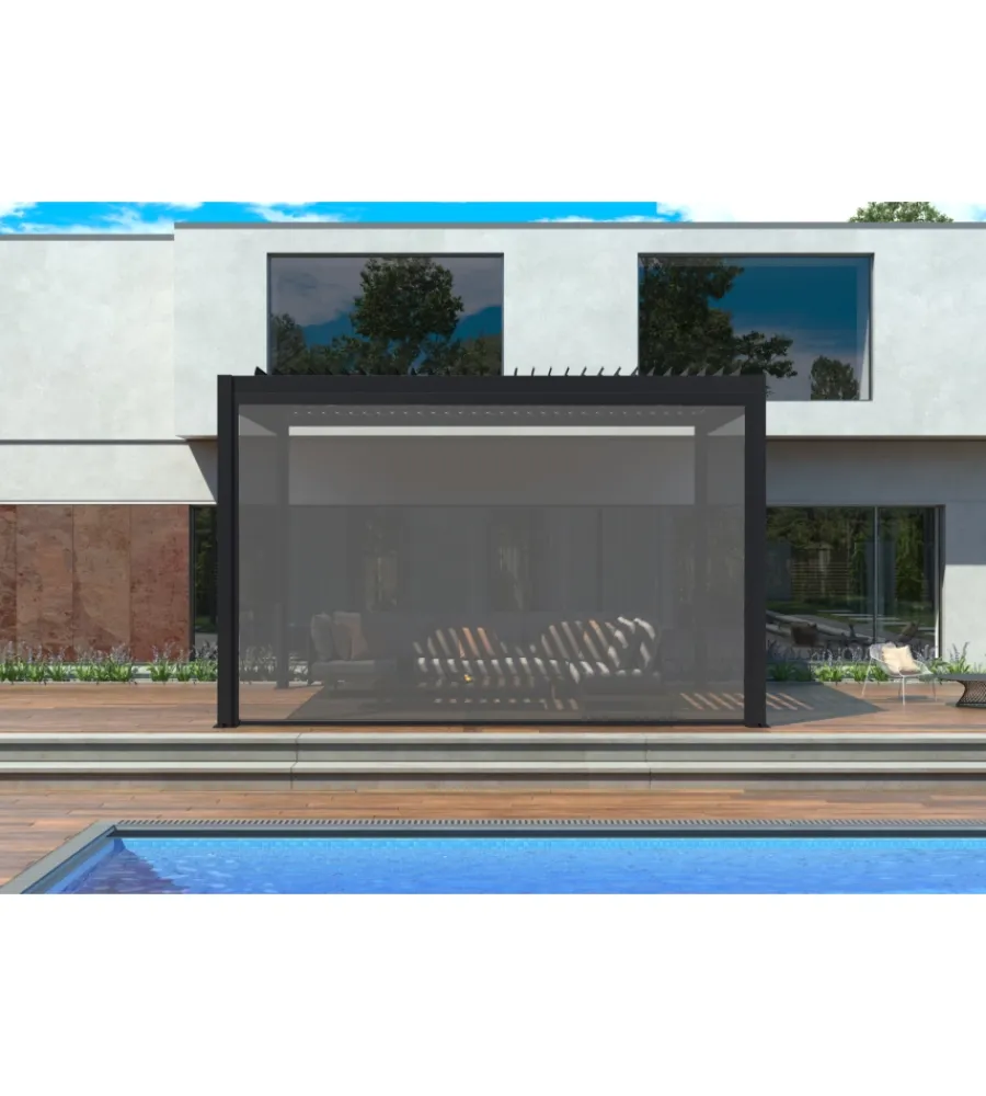 Coperture Per Esterno E Accessori|Pannello laterale avvolgibile per pergole riviera "zip screen" in textilene antracite e grigio lato 4 m