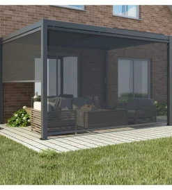 Coperture Per Esterno E Accessori|Pannello laterale per gazebo pergola bioclimatica da esterno elica garden antracite, 4x4 mt