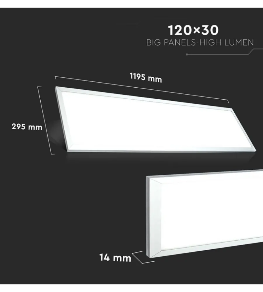 Illuminazione Per Interno- Pannello led rettangolare 29 w 4000 k 3960 lm con driver incluso, 1195x295x12,5 mm