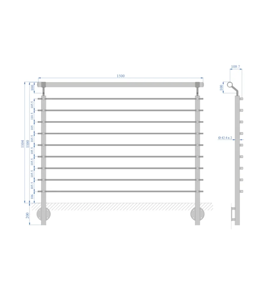 Porte, Scale E Pavimenti-Metal Expert Parapetto modulare certificato in acciaio inox aisi 304 con fissaggio a parete, 150 cm- kit completo b1