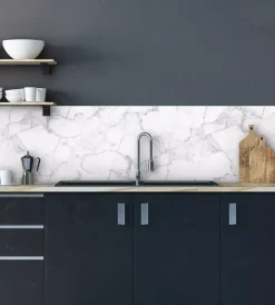 Decorazione Pareti|Paraschizzi adesivo da cucina fantasia "marmo bianco", 190x60 cm