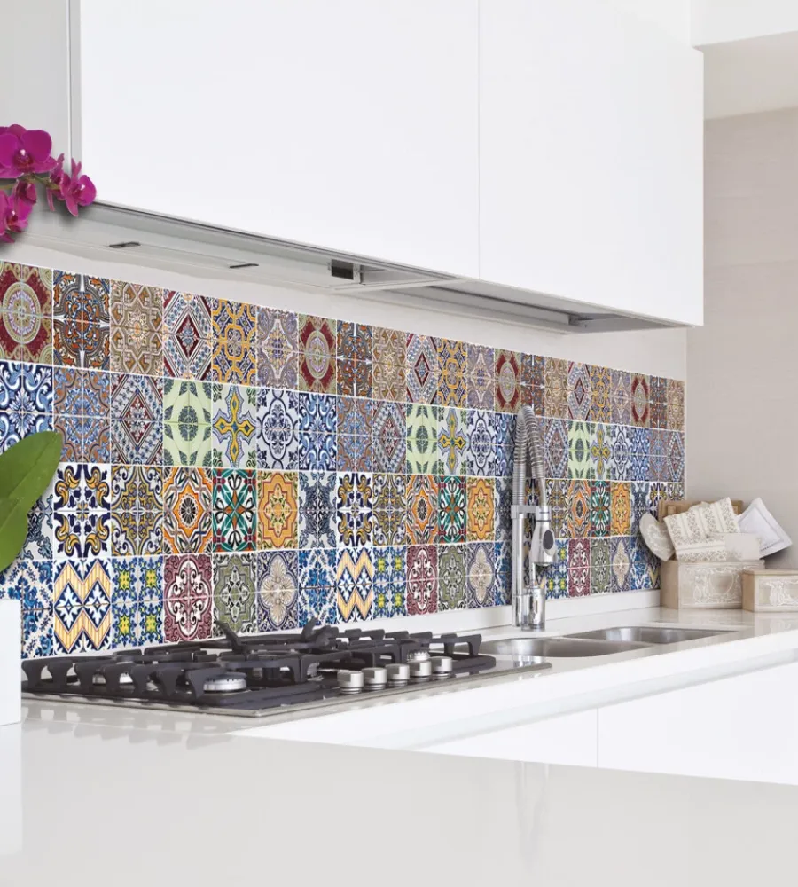 Clearance Paraschizzi adesivo da cucina fantasia "azulejos", 190x60 cm Decorazione Pareti