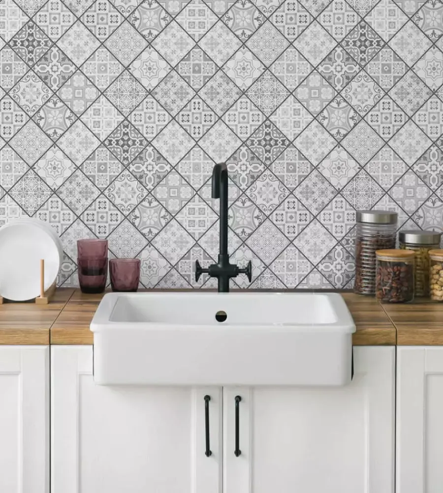 Outlet Paraschizzi adesivo da cucina fantasia "pewter tiles", 190x60 cm Decorazione Pareti