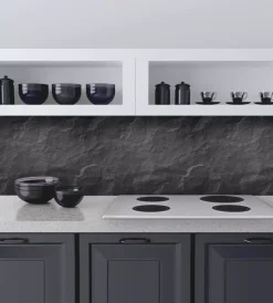 Decorazione Pareti- Paraschizzi adesivo da cucina fantasia "pietra nera", 190x60 cm