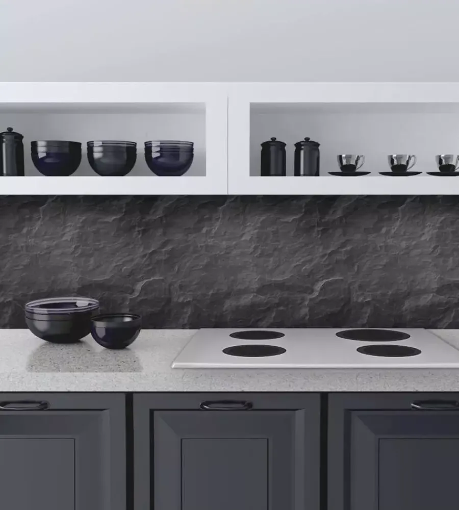 Decorazione Pareti- Paraschizzi adesivo da cucina fantasia "pietra nera", 190x60 cm