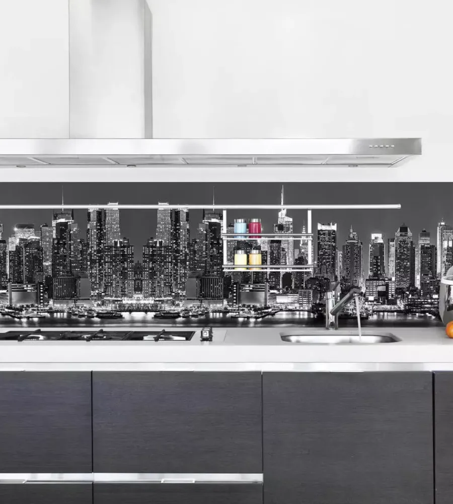 Decorazione Pareti|Paraschizzi adesivo da cucina fantasia "skyline", 190x60 cm