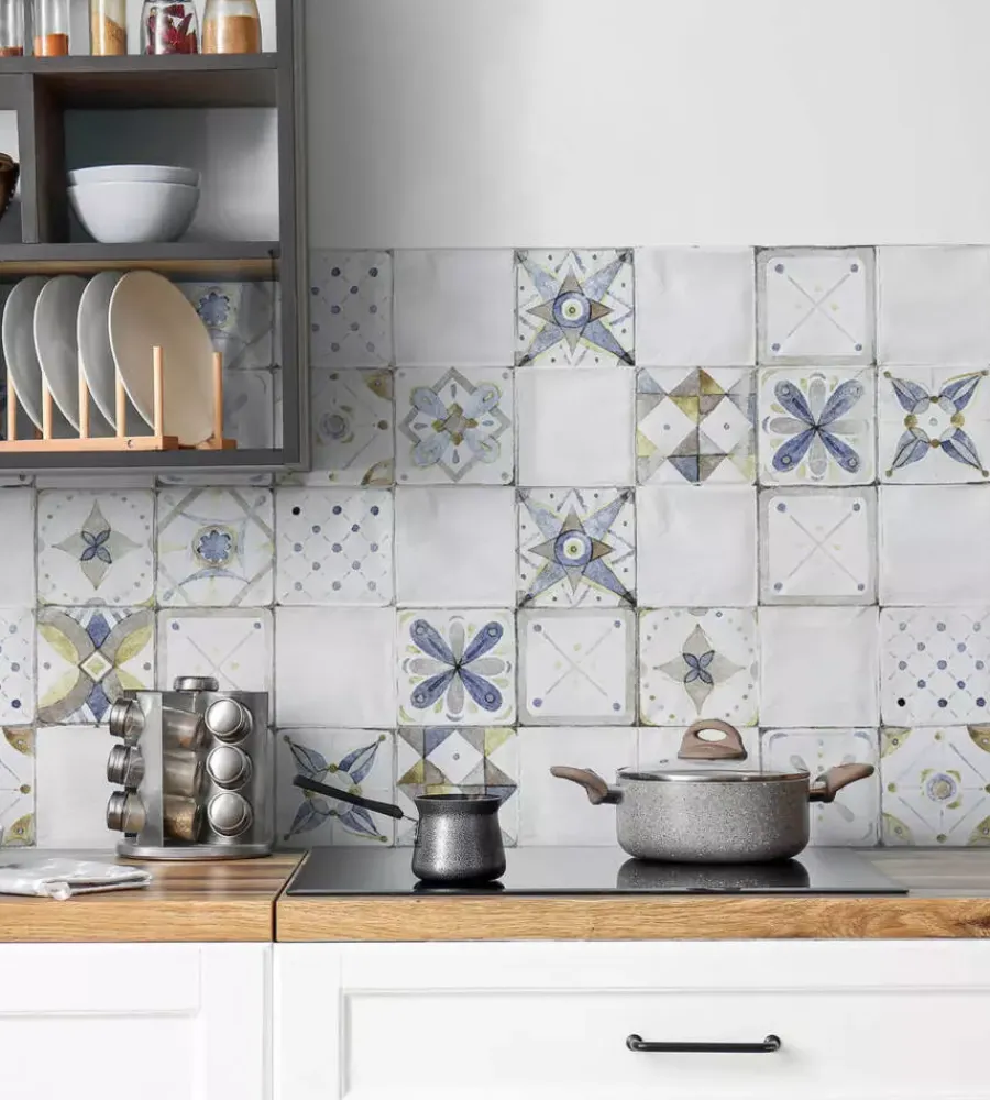 Outlet Paraschizzi adesivo da cucina fantasia "provence tiles", 260x60 cm Decorazione Pareti