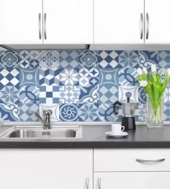 Sale Paraschizzi adesivo da cucina fantasia "cementine azzurre", 260x60 cm Decorazione Pareti