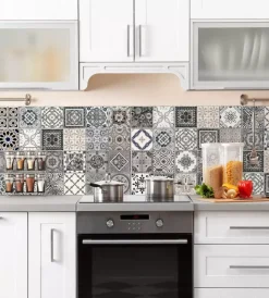 Decorazione Pareti|Paraschizzi adesivo da cucina fantasia "azulejos antichi", 190x60 cm