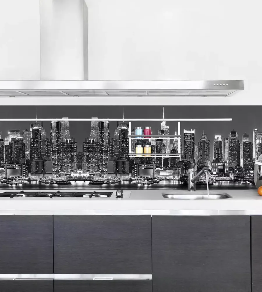 Decorazione Pareti- Paraschizzi adesivo da cucina fantasia "skyline", 260x60 cm