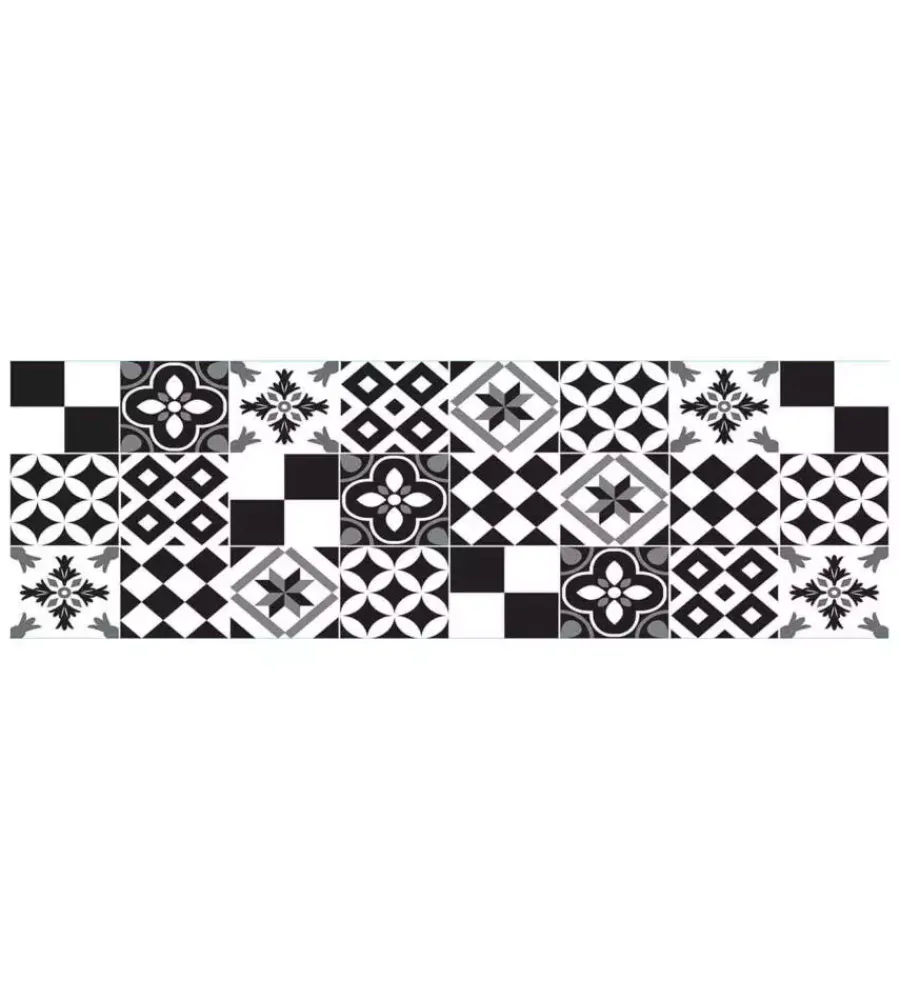 Decorazione Pareti- Paraschizzi adesivo da cucina fantasia "piastrelle black&white", 190x60 cm