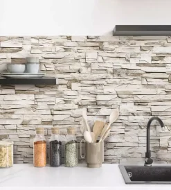 Decorazione Pareti|Paraschizzi adesivo da cucina fantasia "beige stones", 190x60 cm