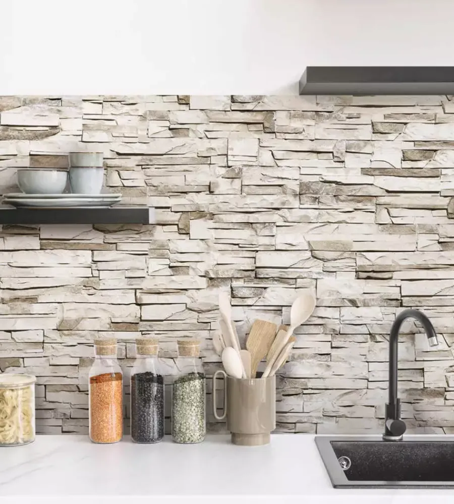 Decorazione Pareti|Paraschizzi adesivo da cucina fantasia "beige stones", 190x60 cm